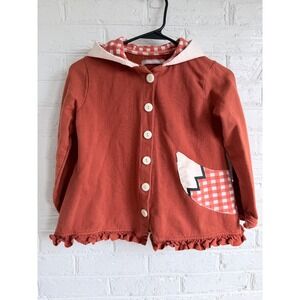 Jelly the Pug Fox Fleece Jacket‎ Hooded Girls Size 10 Orange Gingham Ruffle Trim